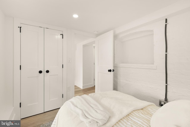 4308 4th St NW, Washington, DC 20011 - bedroom with light wood-style floors, recessed lighting, and a closet