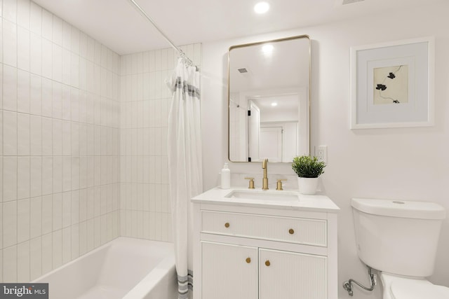 4308 4th St NW, Washington, DC 20011 - bathroom with toilet, vanity, shower / tub combo, and recessed lighting