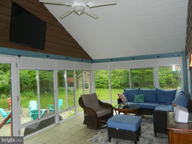 126 Ivy Ln, Lock Haven, PA 17745 - sunroom with a ceiling fan, outdoor lounge area, and lofted ceiling