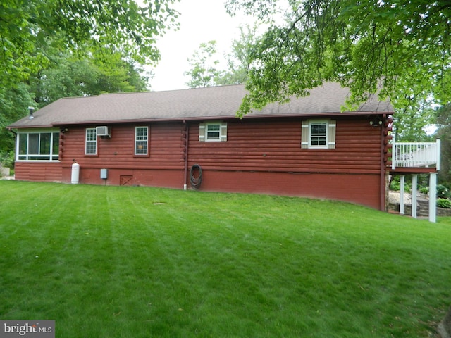 126 Ivy Ln, Lock Haven, PA 17745 - rear view of property with log siding, a yard, and a deck