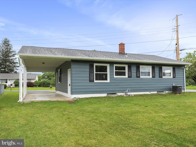 103 Plainfield Dr, Winchester, VA 22602 - view of side of property featuring a yard, a chimney, cooling unit, and a shingled roof