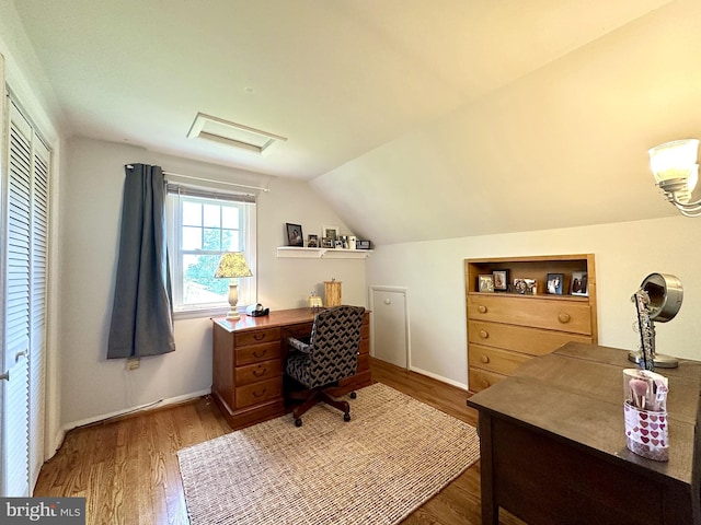 113 Sypherd Dr, Newark, DE 19711 - office with attic access, wood finished floors, vaulted ceiling, and baseboards