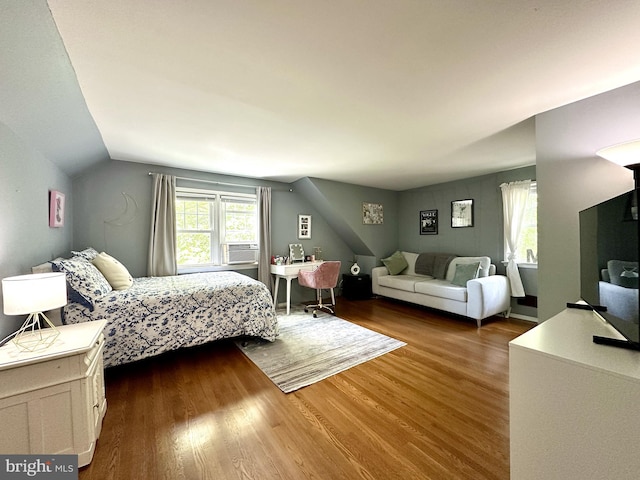 113 Sypherd Dr, Newark, DE 19711 - bedroom with dark wood finished floors, vaulted ceiling, and cooling unit