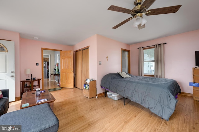 224 W Underwood Ave, West Deptford, NJ 08096 - bedroom featuring light wood finished floors, baseboards, and ceiling fan