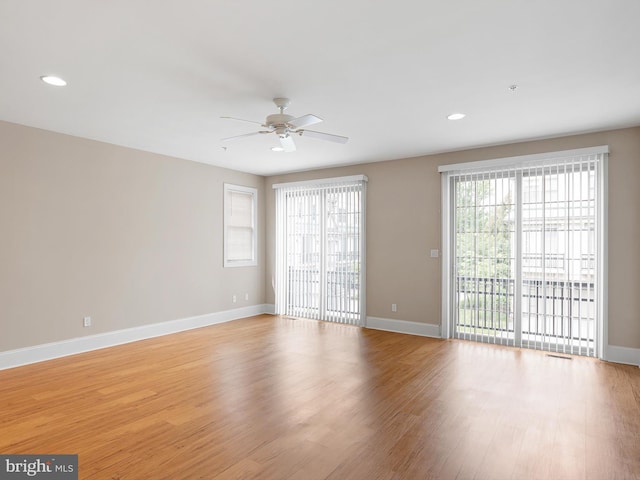 105 Sutton Way, Newark, DE 19711 - empty room featuring a ceiling fan, baseboards, light wood-style floors, and recessed lighting