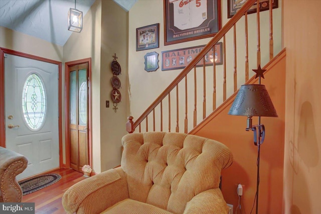 50 Valleyview Dr, Littlestown, PA 17340 - foyer entrance featuring stairway, wood finished floors, and lofted ceiling