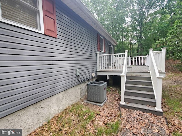 10 Stevens Ln, Tabernacle, NJ 08088 - view of property exterior with cooling unit, a deck, and stairway