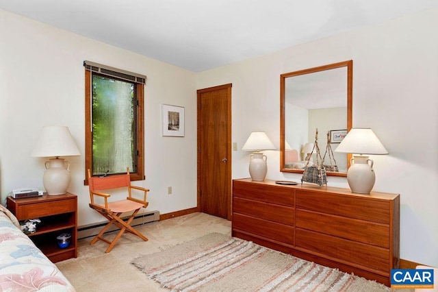 98 Pedlars Pt, Roseland, VA 22967 - bedroom with a baseboard heating unit, light carpet, and baseboards