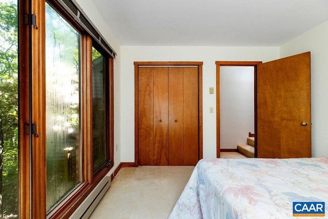 98 Pedlars Pt, Roseland, VA 22967 - bedroom with light carpet, a closet, and baseboard heating