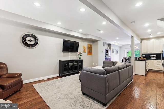 422 Hamilton St NW, Washington, DC 20011 - living area featuring dark wood finished floors, recessed lighting, and baseboards