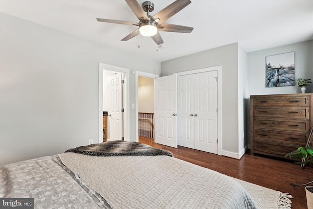 422 Hamilton St NW, Washington, DC 20011 - bedroom featuring wood finished floors, baseboards, a closet, and a ceiling fan