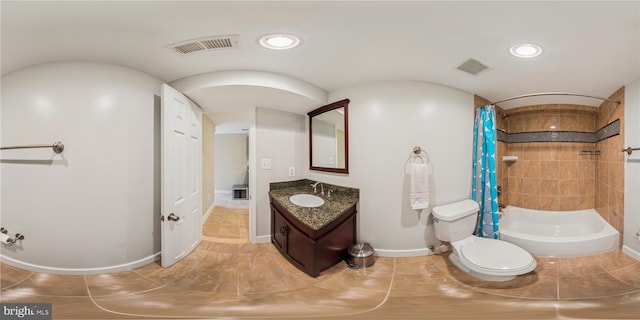 422 Hamilton St NW, Washington, DC 20011 - bathroom featuring vanity, toilet, baseboards, recessed lighting, and shower / bath combo