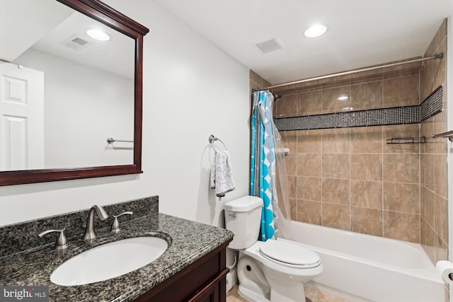 422 Hamilton St NW, Washington, DC 20011 - full bathroom featuring vanity, shower / bath combo, toilet, and recessed lighting