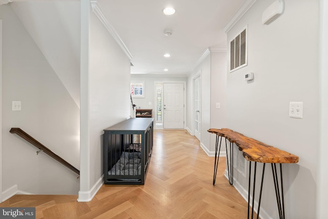 128 N Jay St, Middleburg, VA 20117 - corridor featuring ornamental molding, recessed lighting, baseboards, and an upstairs landing