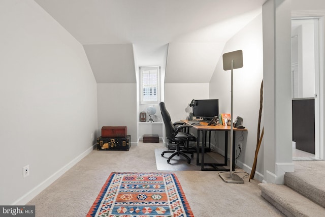128 N Jay St, Middleburg, VA 20117 - office area featuring carpet flooring, vaulted ceiling, and baseboards
