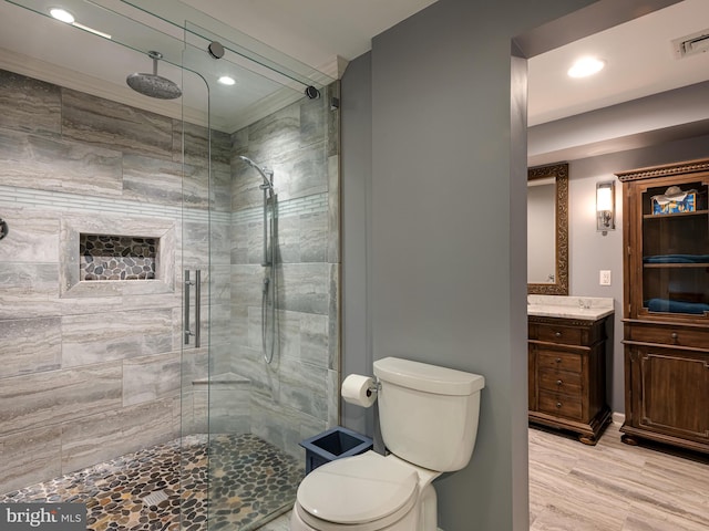 2762 Horseshoe Trl, Chester Springs, PA 19425 - bathroom featuring vanity, a stall shower, wood finished floors, and recessed lighting