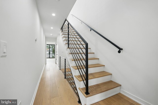 3802 T St NW, Washington, DC 20007 - stairway featuring wood finished floors, baseboards, and recessed lighting