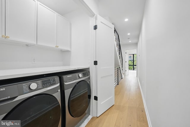 3802 T St NW, Washington, DC 20007 - laundry room with separate washer and dryer, recessed lighting, light wood finished floors, and baseboards