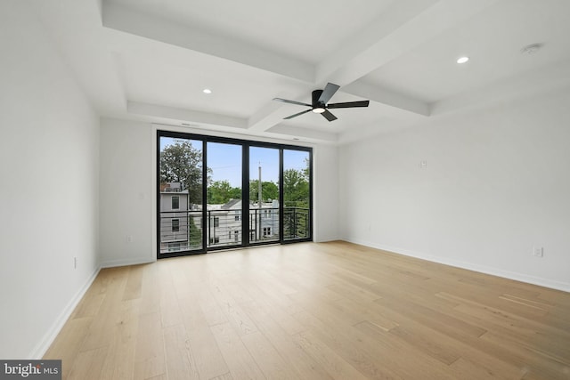 3802 T St NW, Washington, DC 20007 - unfurnished room featuring light wood-style flooring, a ceiling fan, coffered ceiling, baseboards, and recessed lighting