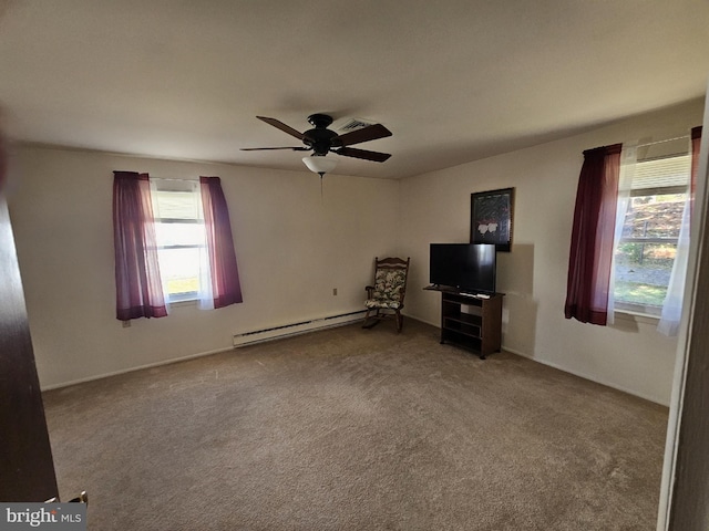 26 Kingston Way, Southampton, NJ 08088 - unfurnished living room with baseboard heating, healthy amount of natural light, carpet, and ceiling fan