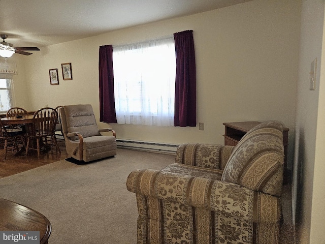 26 Kingston Way, Southampton, NJ 08088 - living area featuring a baseboard heating unit and a ceiling fan