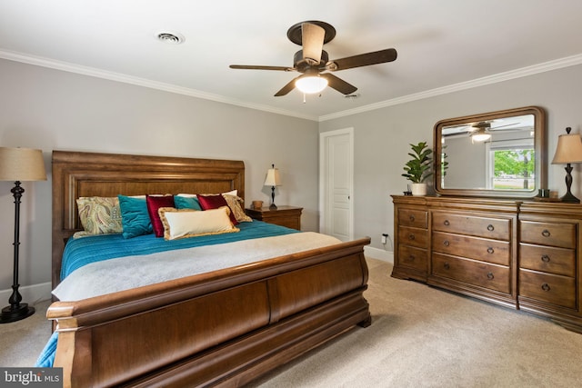 10108 Rockinghorse Ln, Spotsylvania, VA 22553 - bedroom featuring light colored carpet, ornamental molding, baseboards, and a ceiling fan