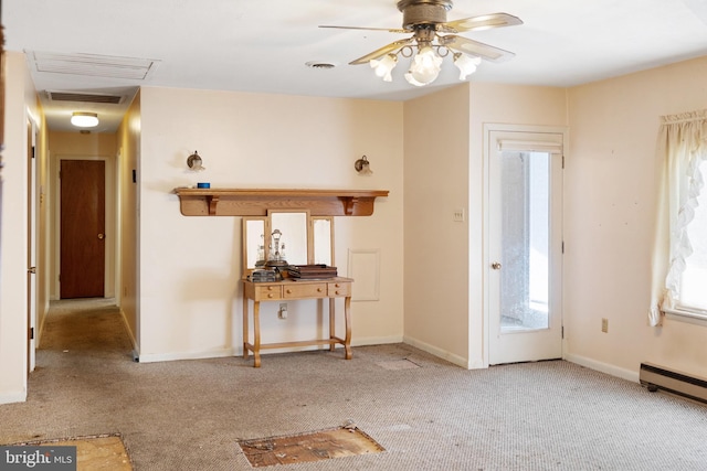 52 Golden Maple Ln, Maurertown, VA 22644 - carpeted foyer entrance with ceiling fan, baseboards, and baseboard heating