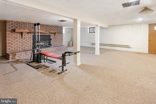 52 Golden Maple Ln, Maurertown, VA 22644 - rec room featuring a baseboard radiator, carpet, and a textured ceiling