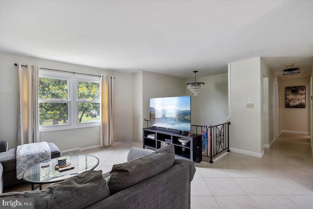 17 Bermuda Ave, Bridgeton, NJ 08302 - living area with light tile patterned flooring, baseboards, and a chandelier
