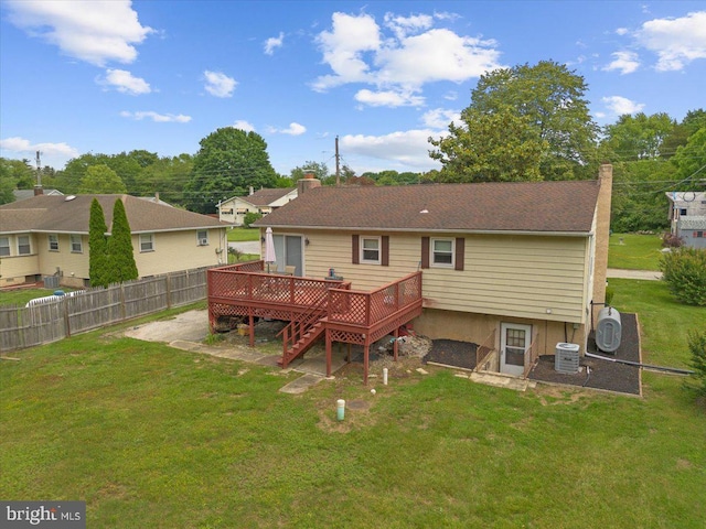 17 Bermuda Ave, Bridgeton, NJ 08302 - rear view of property with central AC unit, a wooden deck, a chimney, and stairway