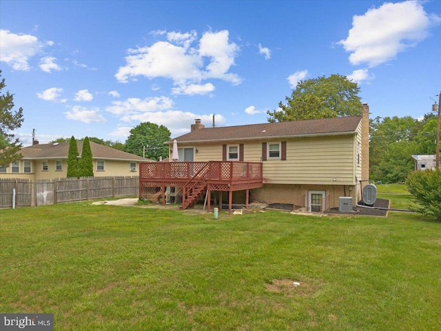 17 Bermuda Ave, Bridgeton, NJ 08302 - back of house with a wooden deck, a chimney, stairway, and central AC