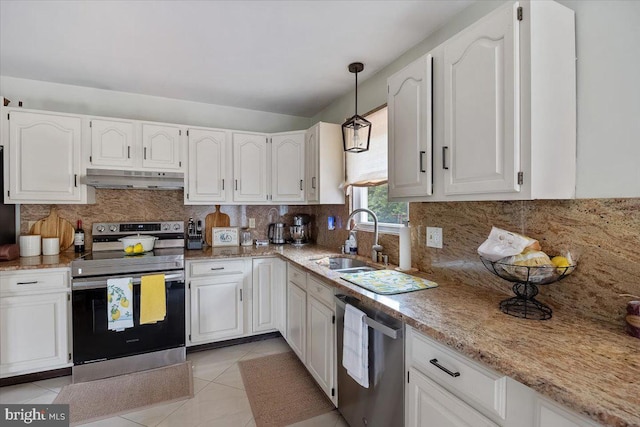 17 Bermuda Ave, Bridgeton, NJ 08302 - kitchen with stainless steel appliances, a sink, under cabinet range hood, and white cabinets