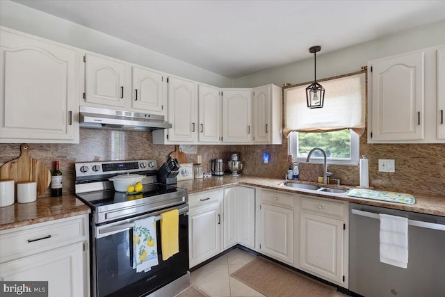 17 Bermuda Ave, Bridgeton, NJ 08302 - kitchen with stainless steel appliances, under cabinet range hood, a sink, and white cabinets