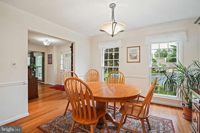 408 Maravista Ct, Silver Spring, MD 20905 - dining room with plenty of natural light, light wood-style flooring, ornamental molding, and baseboards