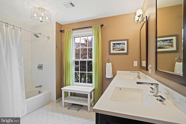 408 Maravista Ct, Silver Spring, MD 20905 - full bath with shower / tub combo with curtain, double vanity, and tile patterned flooring