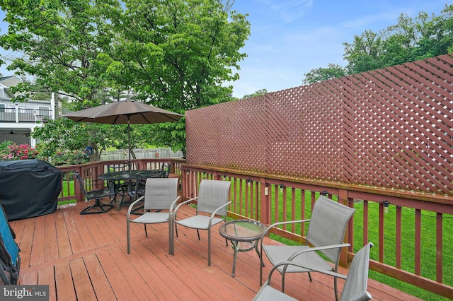 408 Maravista Ct, Silver Spring, MD 20905 - wooden terrace with outdoor dining area and grilling area