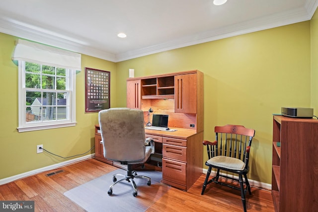 408 Maravista Ct, Silver Spring, MD 20905 - office featuring ornamental molding, baseboards, light wood-type flooring, and recessed lighting