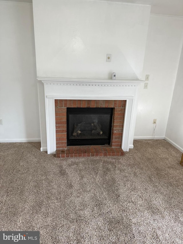 3948 Laurel Run, Columbia, PA 17512 - detailed view of a brick fireplace, carpet flooring, and baseboards