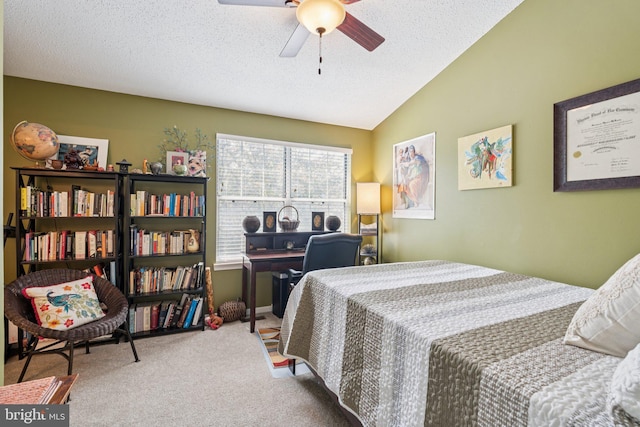 11193 Rienzi Pl Unit 203, Manassas, VA 20109 - carpeted bedroom with lofted ceiling, a textured ceiling, and ceiling fan