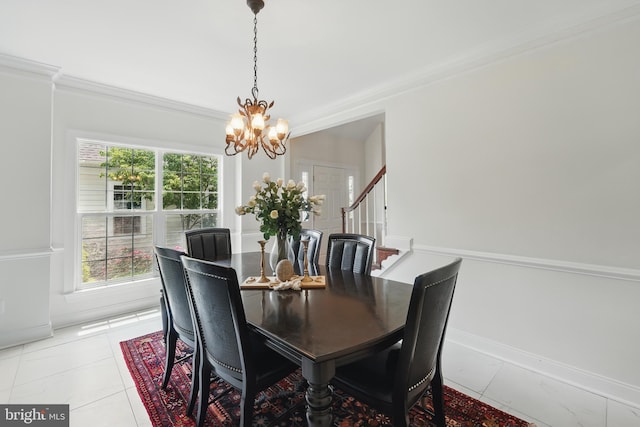 19885 Naples Lakes Ter, Ashburn, VA 20147 - dining room featuring a chandelier, ornamental molding, and stairs