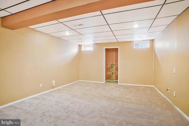 927 Brick Manor Cir, Silver Spring, MD 20905 - below grade area with carpet floors, baseboards, a drop ceiling, and recessed lighting