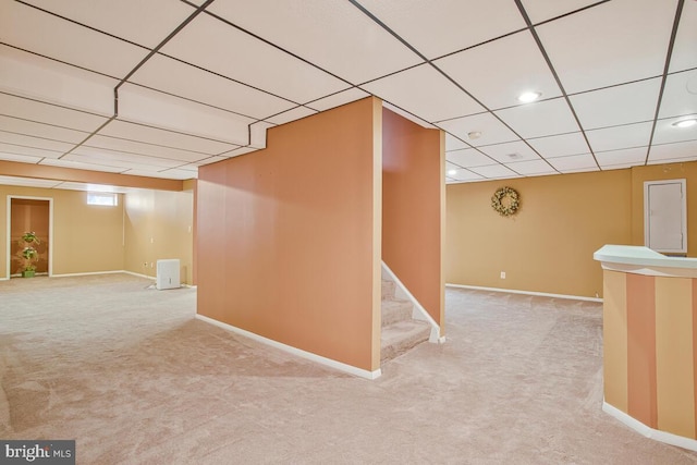 927 Brick Manor Cir, Silver Spring, MD 20905 - hall with carpet floors, a paneled ceiling, baseboards, and stairs