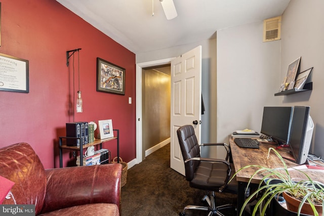 2326 E Boston St, Philadelphia, PA 19125 - carpeted home office featuring baseboards and a ceiling fan