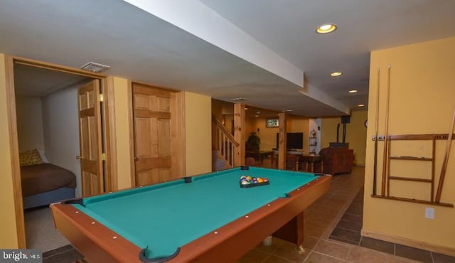 1417 Marsh Hill Rd, Mc Henry, MD 21541 - rec room featuring billiards table, recessed lighting, tile patterned flooring, and baseboards