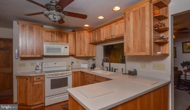 1417 Marsh Hill Rd, Mc Henry, MD 21541 - kitchen featuring white appliances, a sink, ceiling fan, open shelves, and recessed lighting
