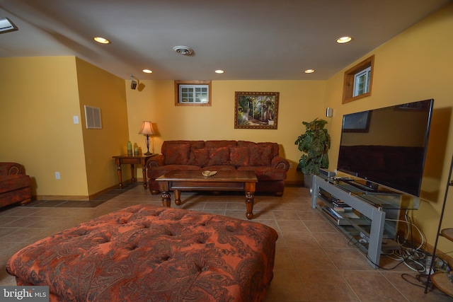 1417 Marsh Hill Rd, Mc Henry, MD 21541 - living room featuring tile patterned flooring, recessed lighting, and baseboards