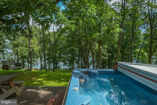1417 Marsh Hill Rd, Mc Henry, MD 21541 - view of swimming pool featuring a hot tub, a wooden deck, and a yard