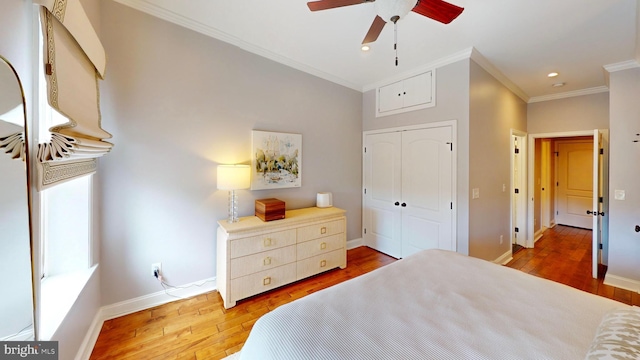 2714 Fait Ave, Baltimore, MD 21224 - bedroom featuring crown molding, wood finished floors, baseboards, a closet, and recessed lighting