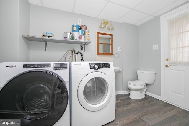 13 Briarcliff Rd, Marlton, NJ 08053 - laundry room featuring washer and dryer, wood finished floors, and baseboards
