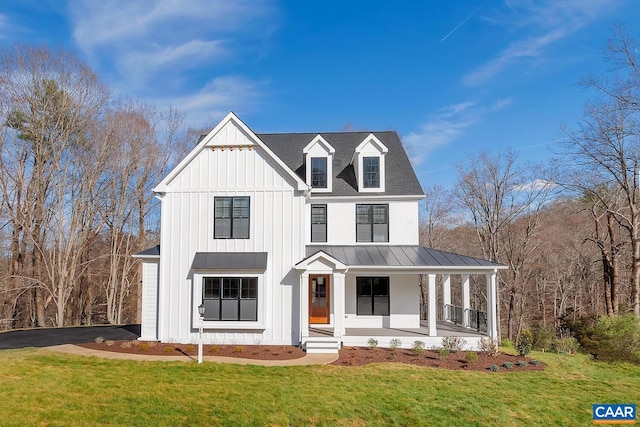 6119-2 Jarmans Gap Rd Lot 2Jarmans, Gap, Crozet, VA 22932 - modern inspired farmhouse featuring covered porch, a front yard, board and batten siding, a standing seam roof, and metal roof